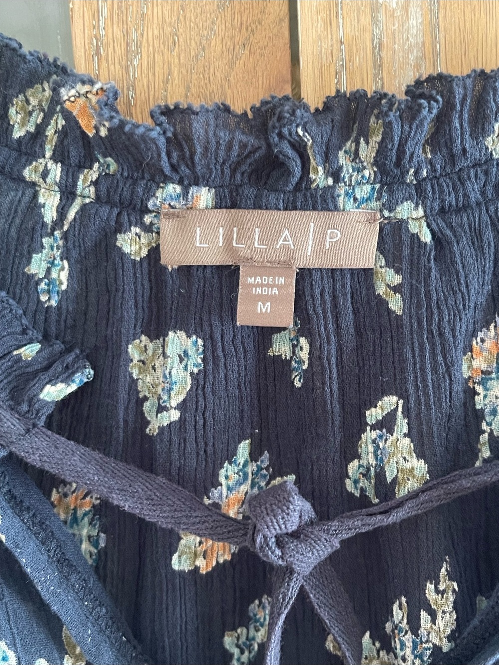 Lilla P Navy Floral Peasant Top - Picture 3 of 5